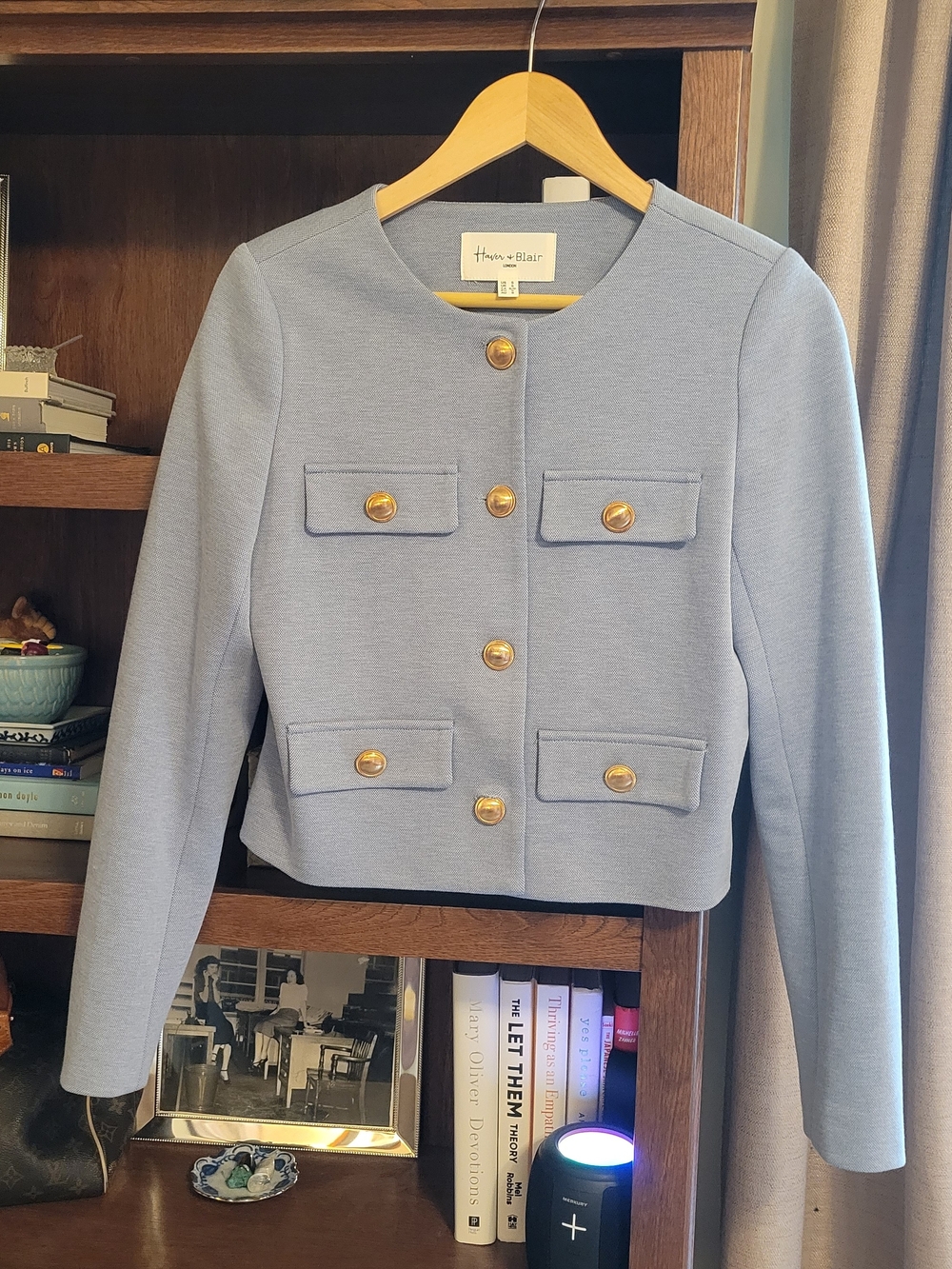 Haven & Blair Light Blue Cropped Button Blazer Coat Jacket Women's Size Smal